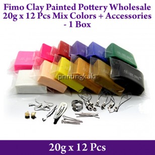  Fimo Clay Painted Pottery 20g X 12Pcs Mix Colors + Accessories - 1 Box ( FCM-03 )